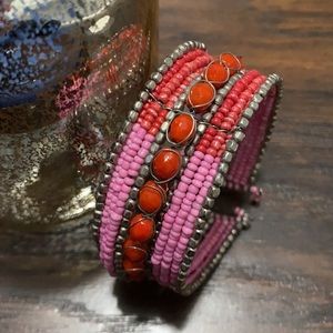 NWT Chico’s pink & red beaded cuff bracelet